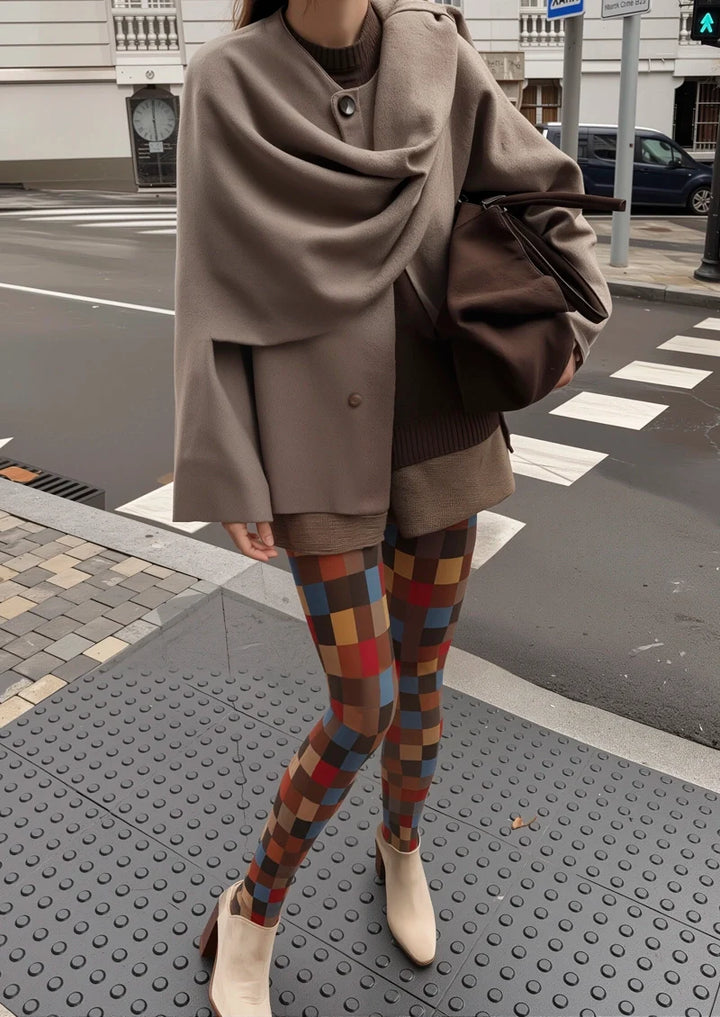 Women Terra-Cotta Plaid Printed Tights and Hosiery Pantyhose