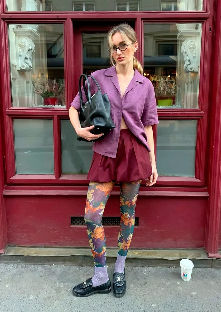 Women Floral Phantom Pattern Print Tights Hosiery Pantyhose