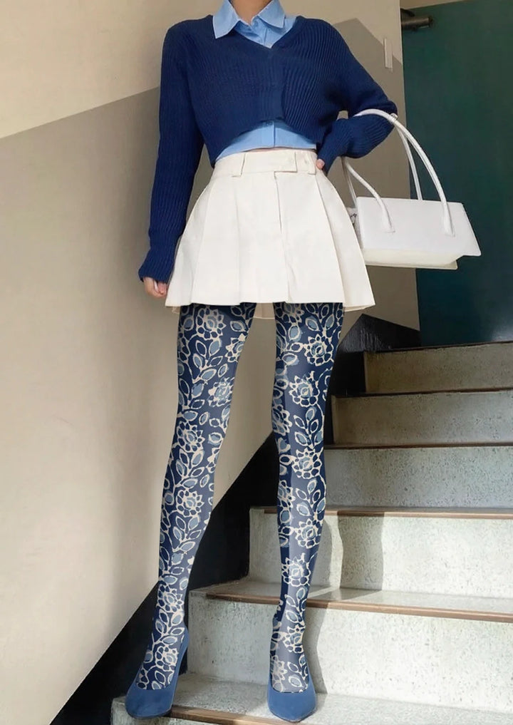 Women Porcelain Florals Printed Tights and Hosiery Pantyhose