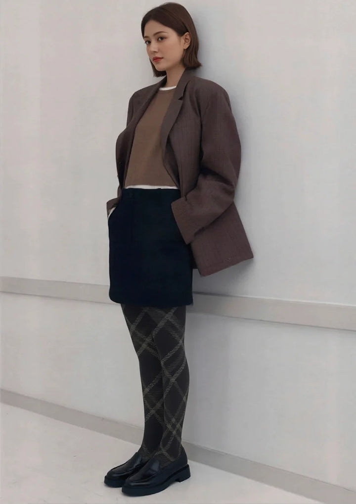 Women Darkness Check Plaid Printed Tights Hosiery Pantyhose