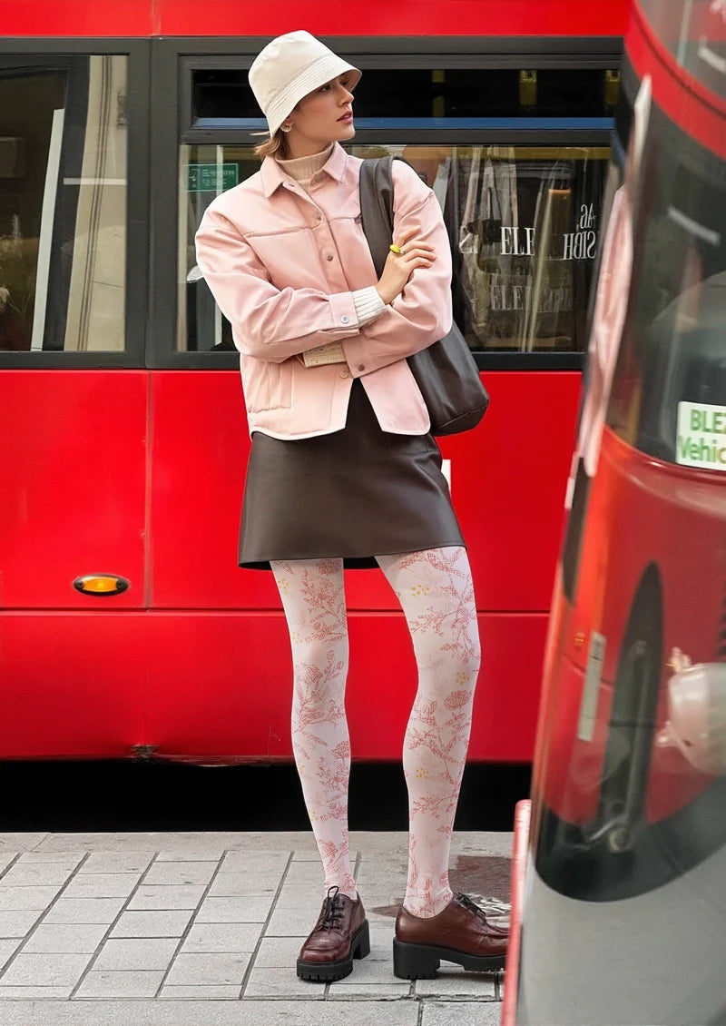 Women Pink Flowers Graphic Print Tights and Hosiery Pantyhose