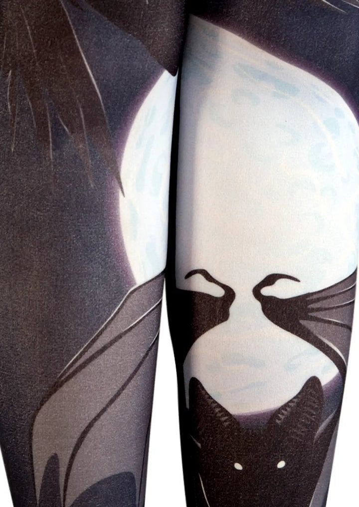 Women Street Art Moon Bat Animal Dark Chic Tights Pantyhose