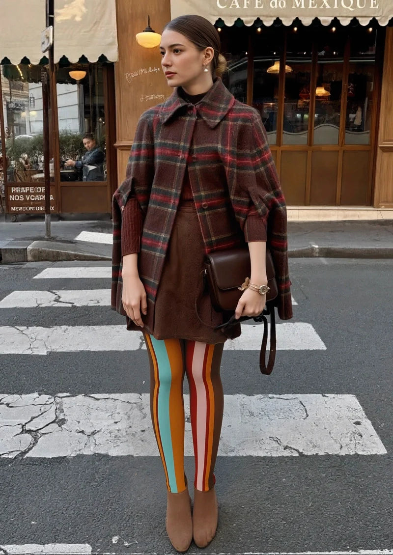 Women Color Stripes Pattern Print Tights Hosiery Pantyhose