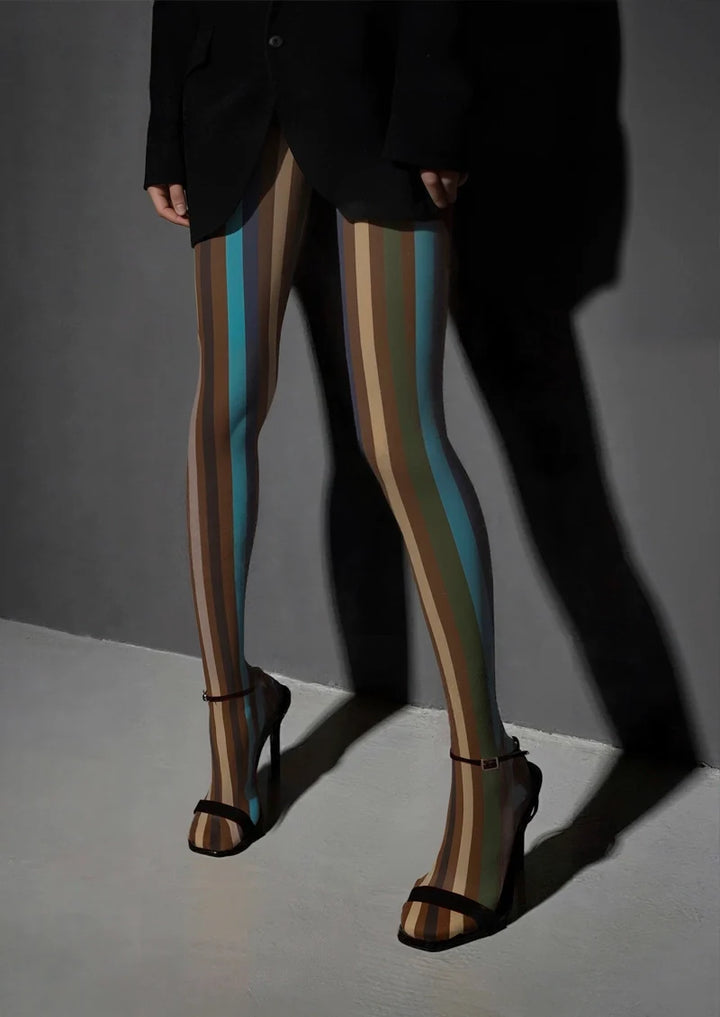 Women Dust Light Stripes Patterned Tights Hosiery Pantyhose