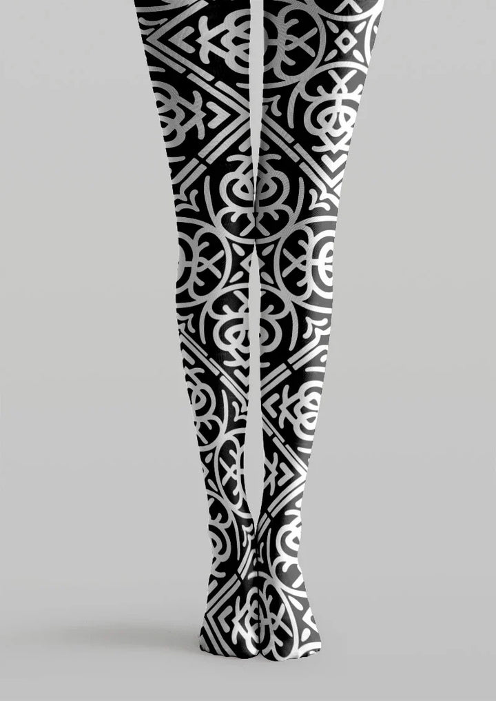 Women Baroque Geometric Shape Print Tights Hosiery Pantyhose