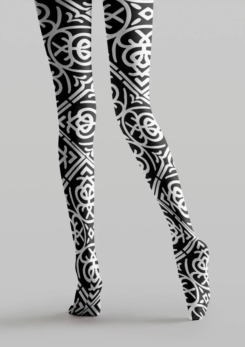 Women Baroque Geometric Shape Print Tights Hosiery Pantyhose