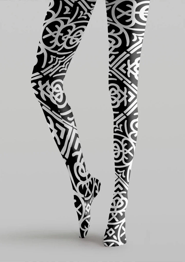 Women Baroque Geometric Shape Graphic Print Tights Pantyhose