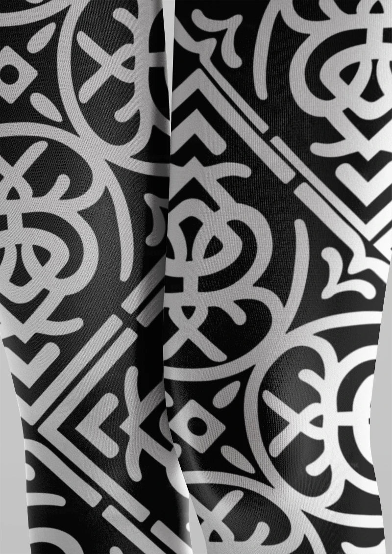 Women Baroque Geometric Shape Graphic Print Tights Pantyhose