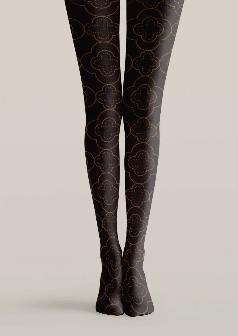 Women Golden Petal Graphic Print Tights and Hosiery Pantyhose