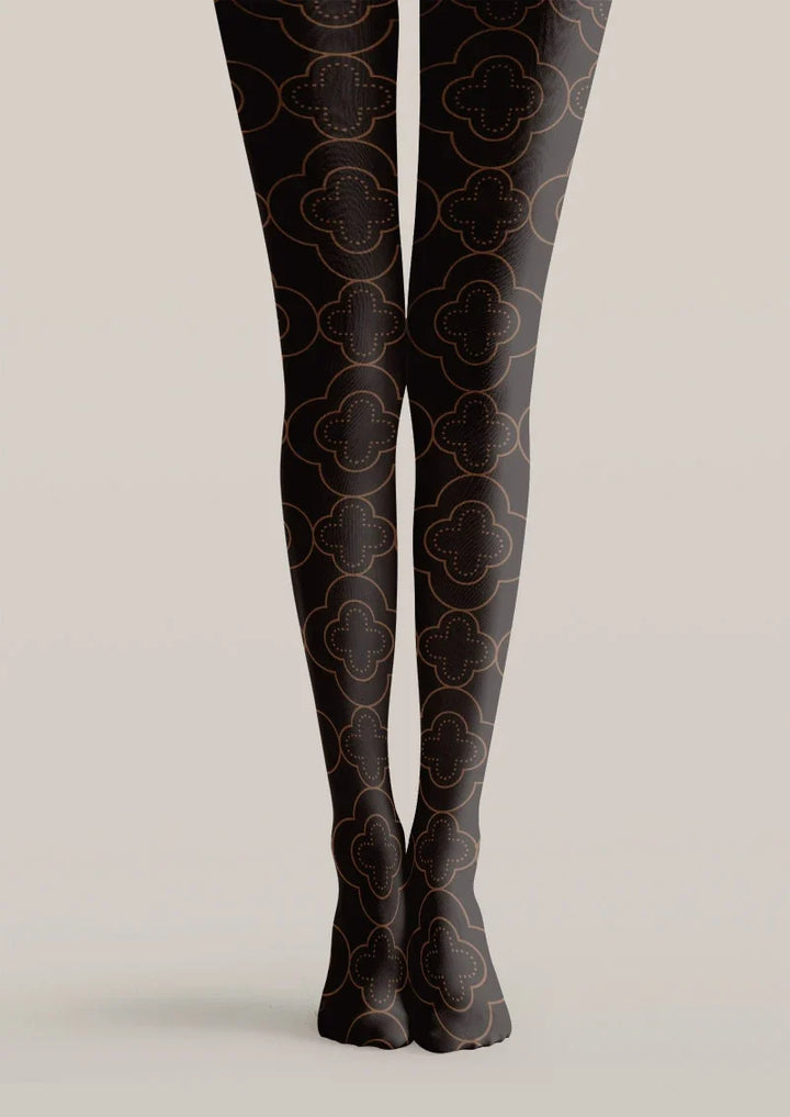 Women Golden Petal Graphic Print Tights and Hosiery Pantyhose