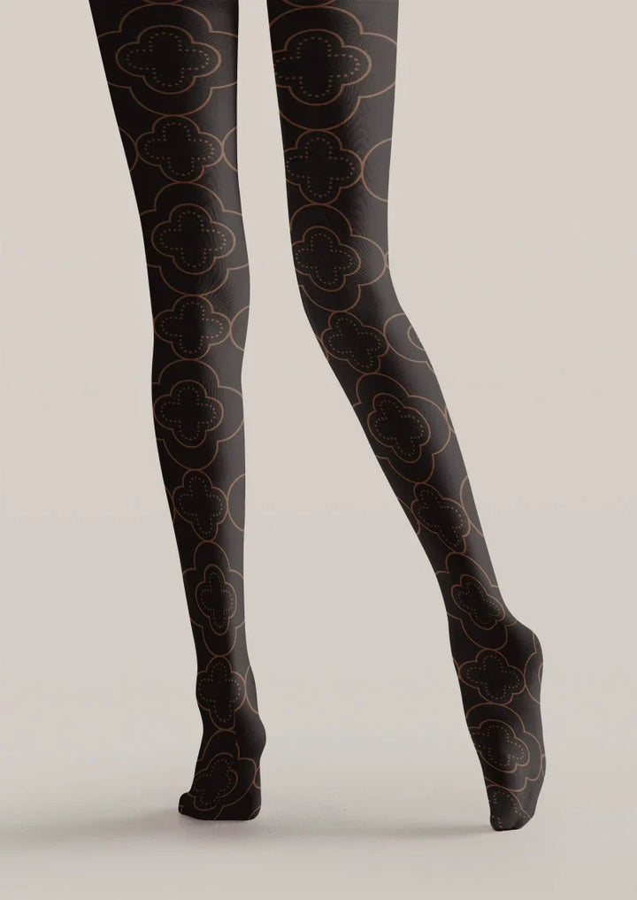 Women Golden Petal Graphic Print Tights and Hosiery Pantyhose