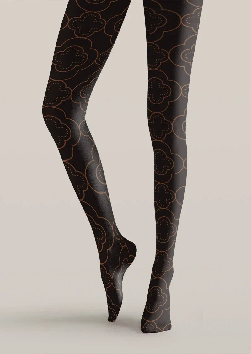 Women Golden Petal Graphic Print Tights and Hosiery Pantyhose