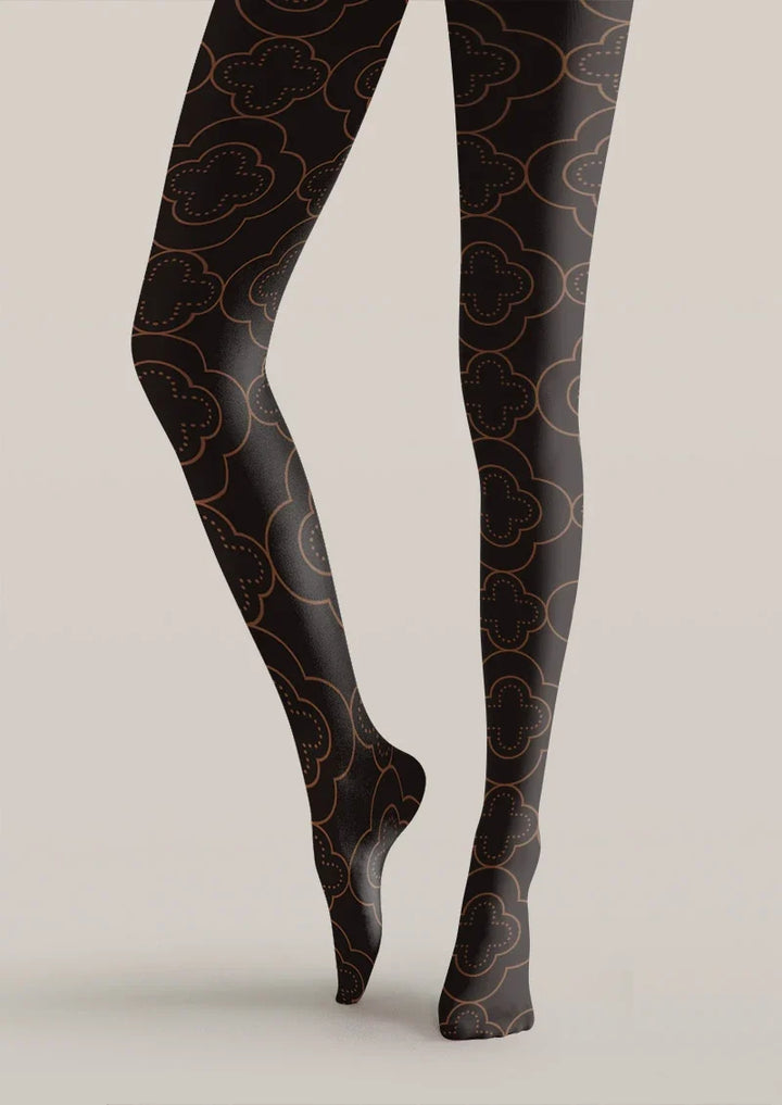 Women Golden Petal Graphic Print Tights and Hosiery Pantyhose