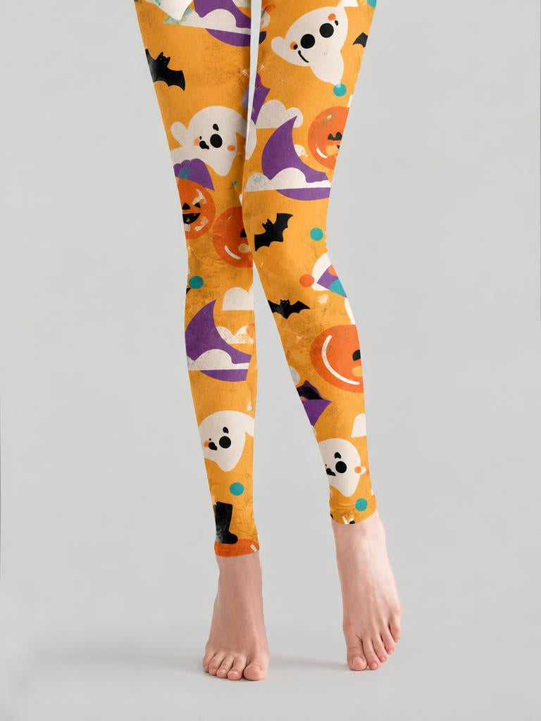 Halloween Women Cute Ghost Pumpkin Orange Footless Pantyhose