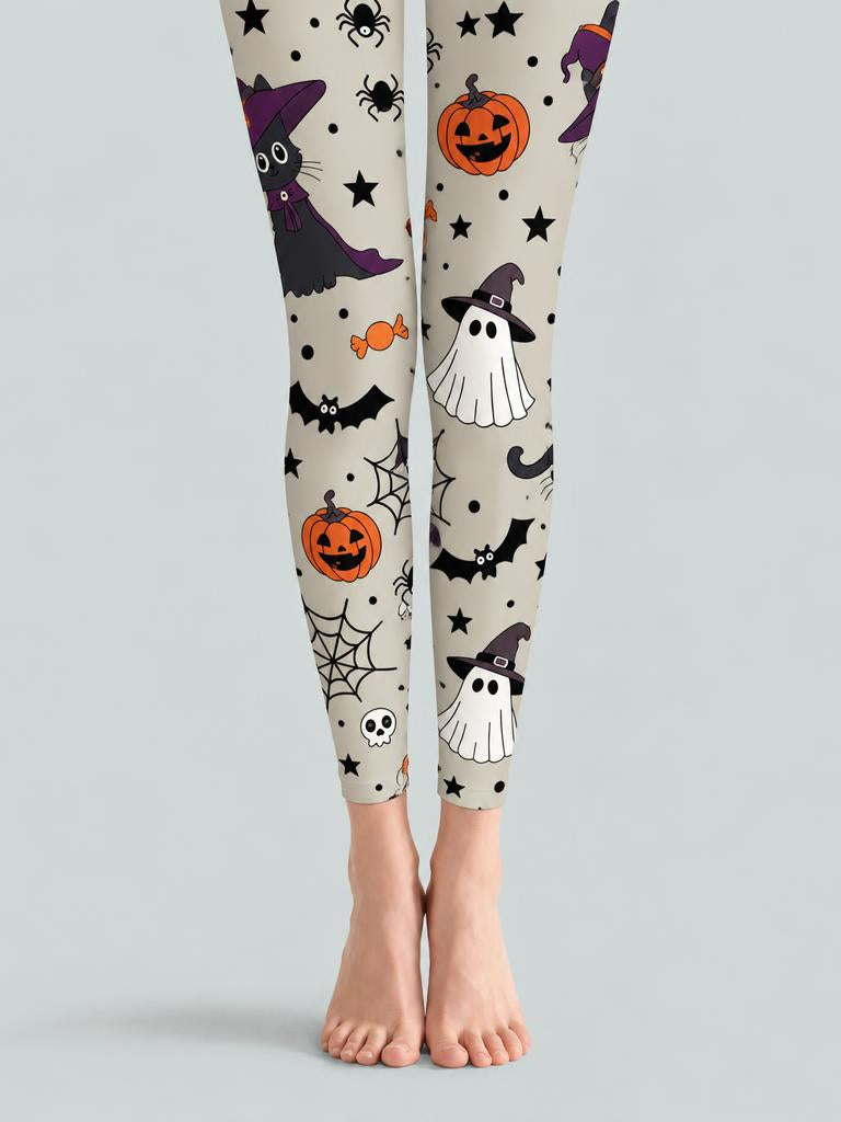 Halloween Women Vintage Ghost Pumpkin Grey Footless Pantyhose