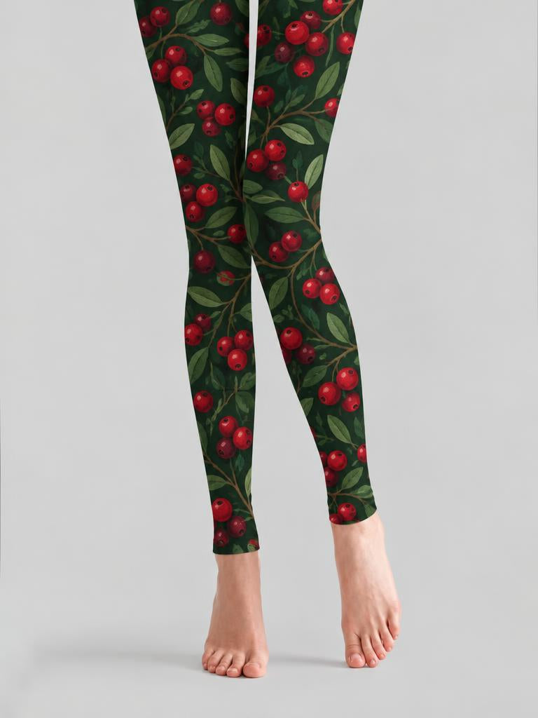 Thanksgiving Women Cranberry Berry Green Footless Pantyhose