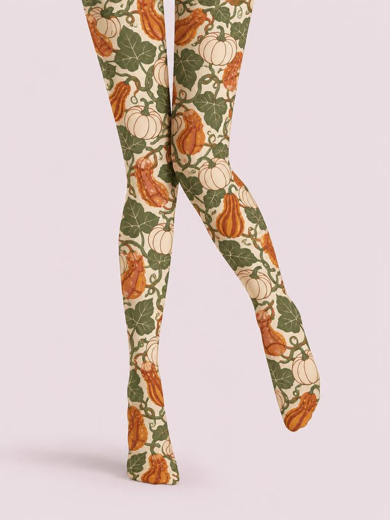 Thanksgiving Women Autumn Pumpkin Vine Print Tights Pantyhose