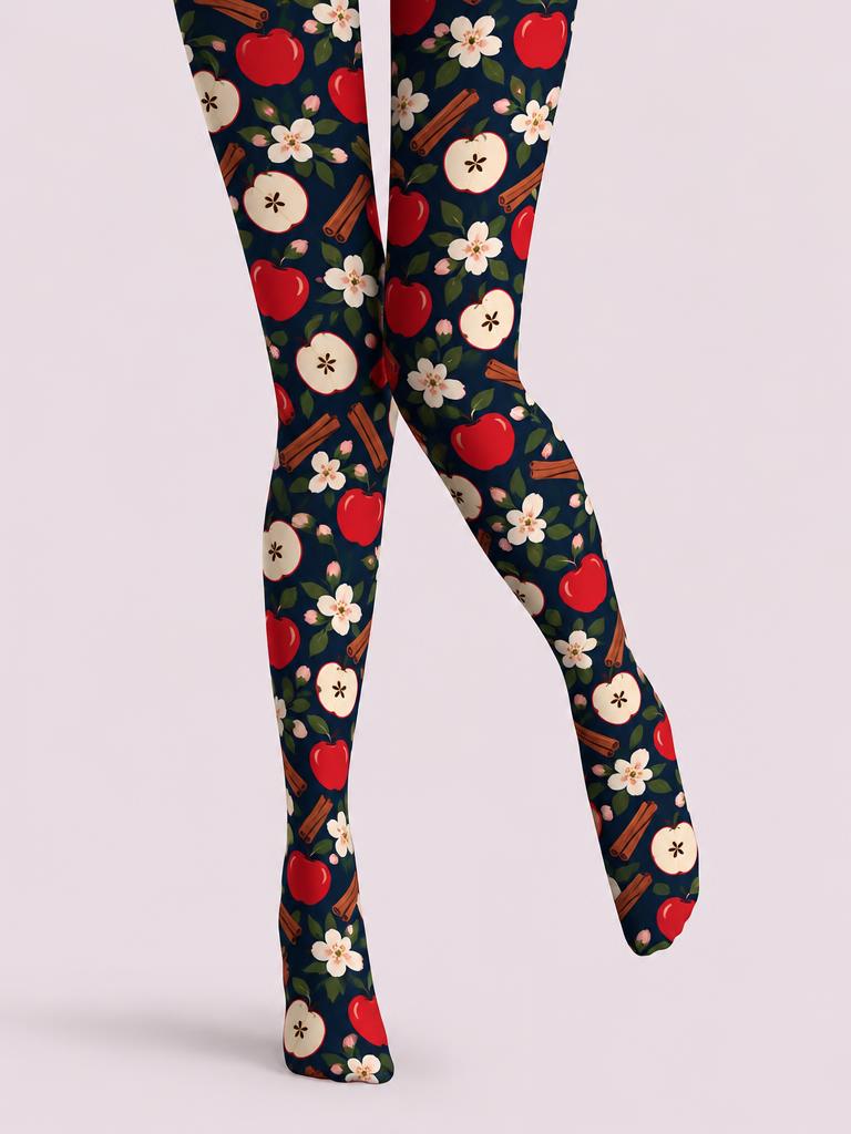 Thanksgiving Women Apple Harvest Fruit Print Tights Pantyhose