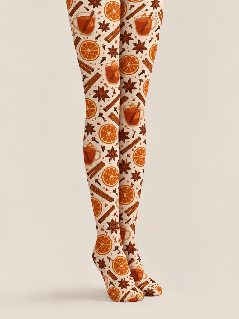 Thanksgiving Women Pumpkin Pie Cinnamon Print Tights Pantyhose