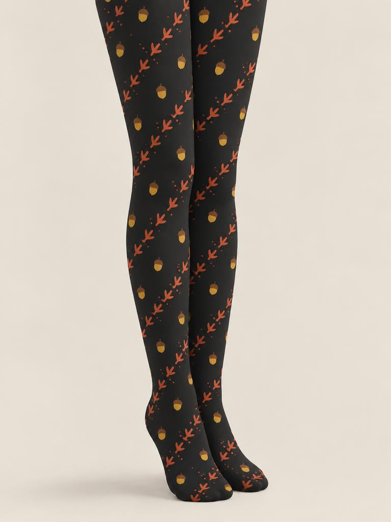 Thanksgiving Women Falling Maple Leaves Black Tights Pantyhose