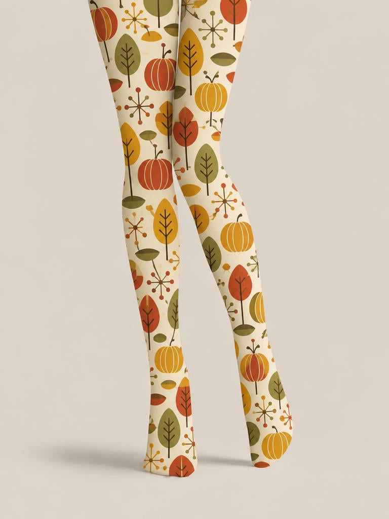 Thanksgiving Women 70s Retro Pumpkin Print Tights Pantyhose