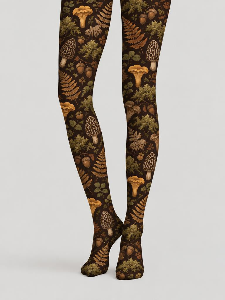 Thanksgiving Women Wild Forest Mushroom Print Tights Pantyhose