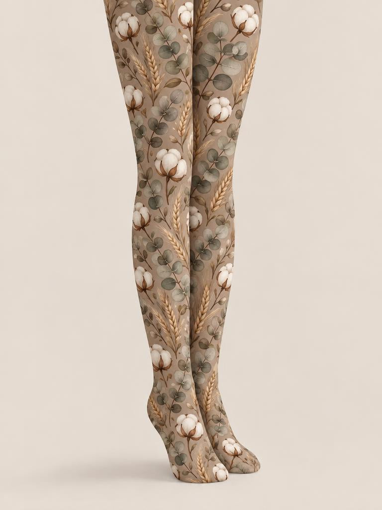 Thanksgiving Women Cotton Plant Floral Print Tights Pantyhose