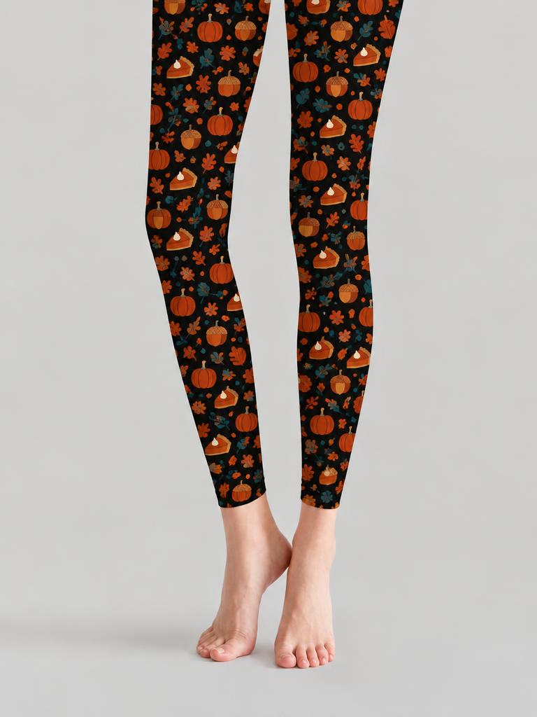 Thanksgiving Women Tiny Pumpkin Fall Black Footless Pantyhose