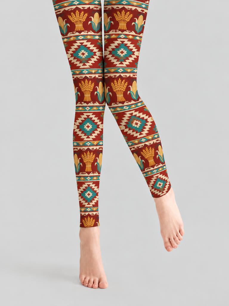 Thanksgiving Women Aztec Tribal Boho Stripe Footless Pantyhose