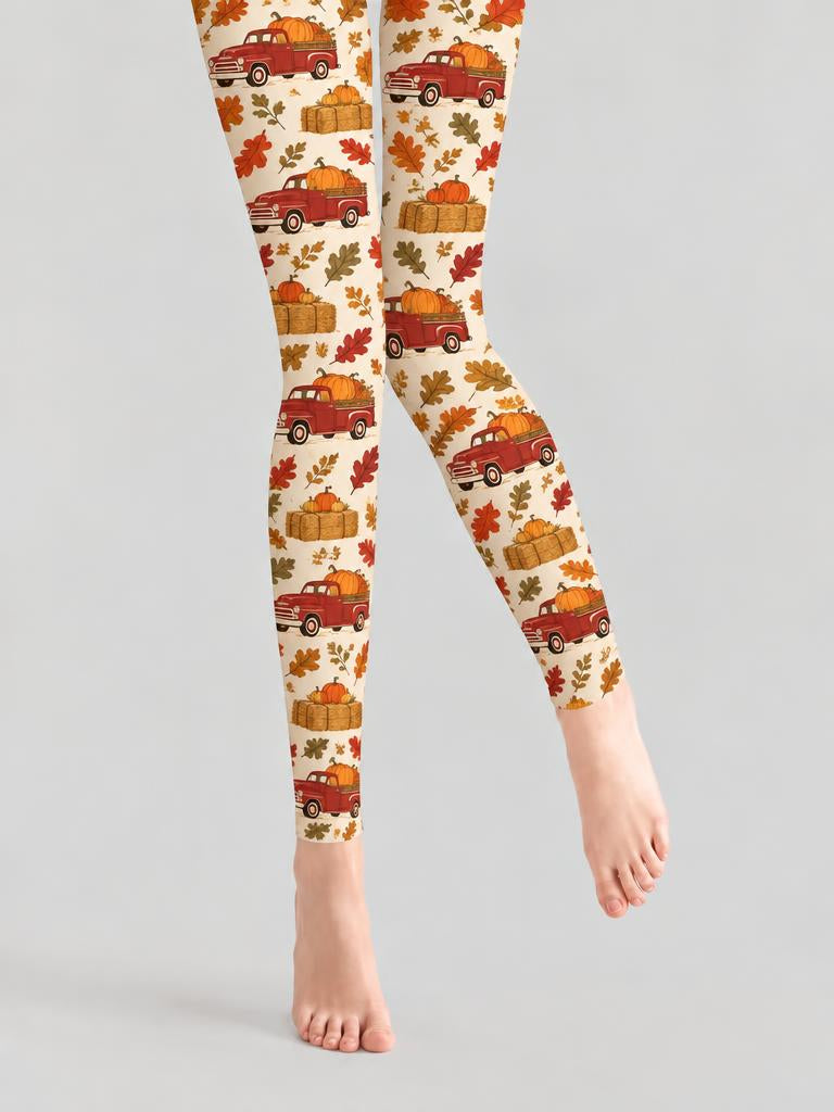 Thanksgiving Women Vintage Red Truck Fall Footless Pantyhose