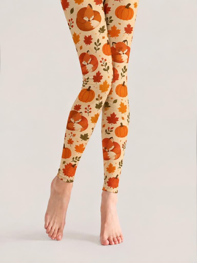 Thanksgiving Women Cute Fox Pumpkin Orange Footless Pantyhose