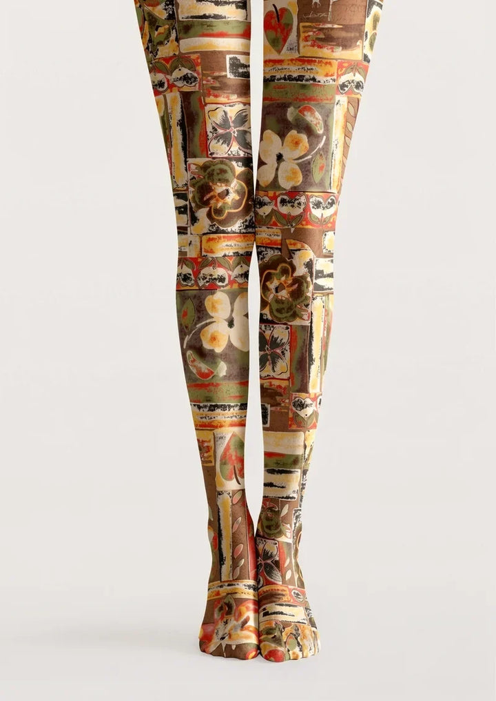 Women Nostalgic Stamps Graphic Print Tights Hosiery Pantyhose