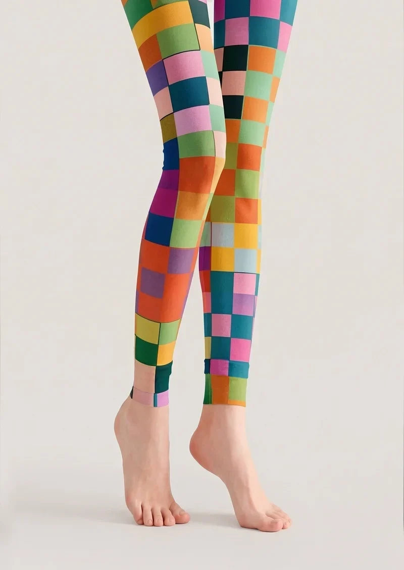 Candy Patchwork Checks Footless Tights Hosiery Pantyhose