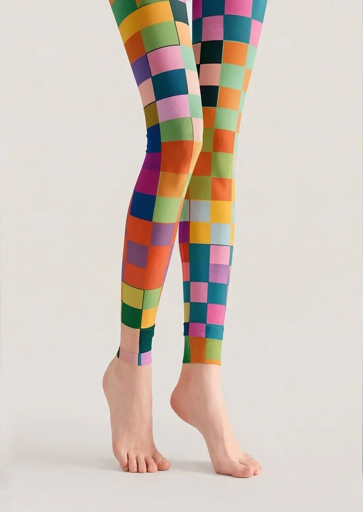 Candy Patchwork Checks Footless Tights Hosiery Pantyhose
