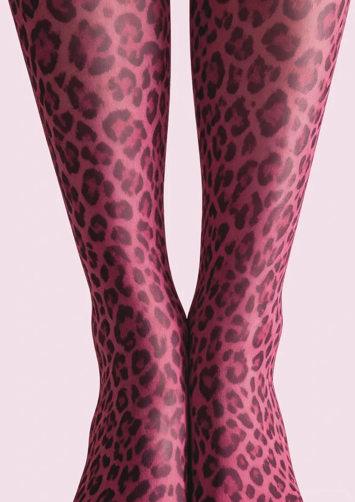 Women Crimson Panther Leopard Animal Print Art Tights Pantyhose