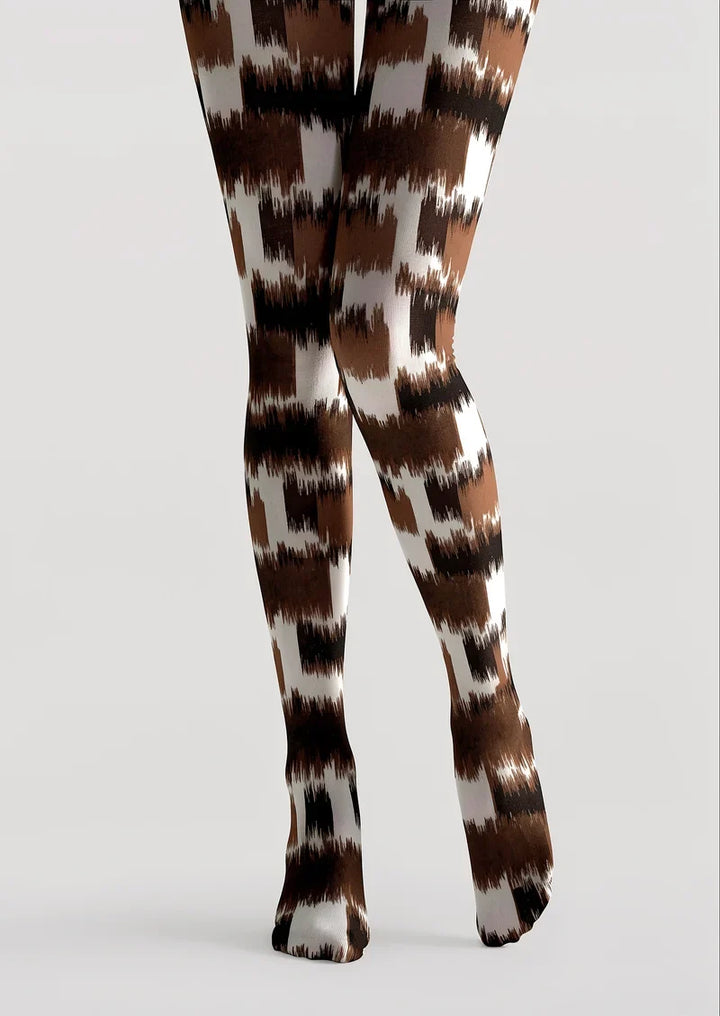 Women Vintage Brown Khaki Pattern Tights Hosiery Pantyhose