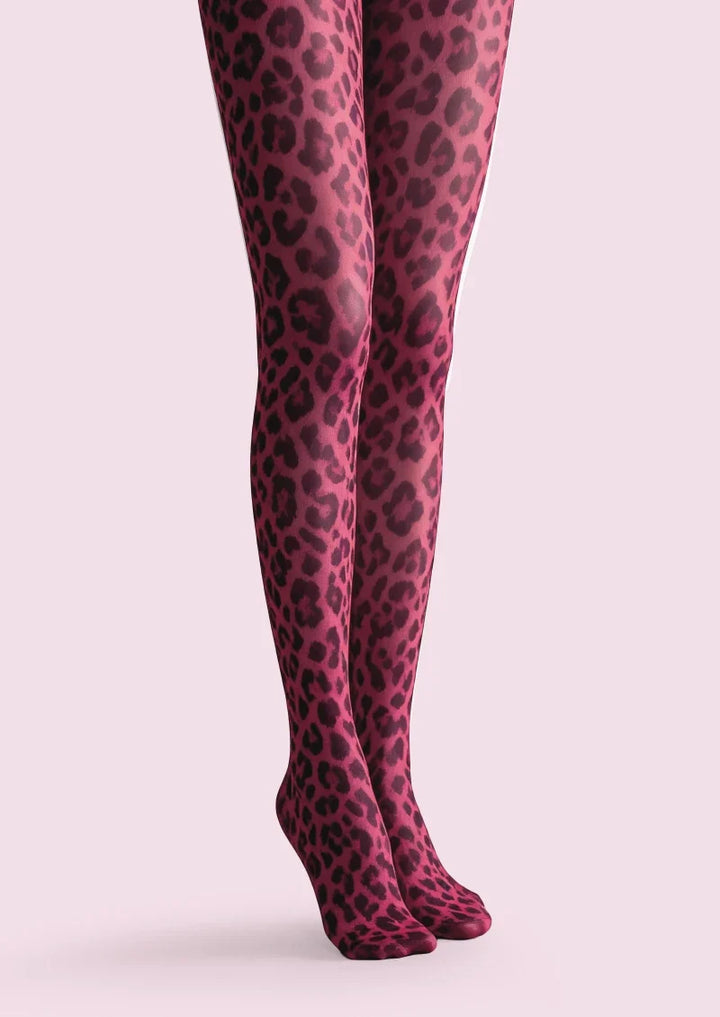 Women Crimson Panther Leopard Animal Print Art Tights Pantyhose