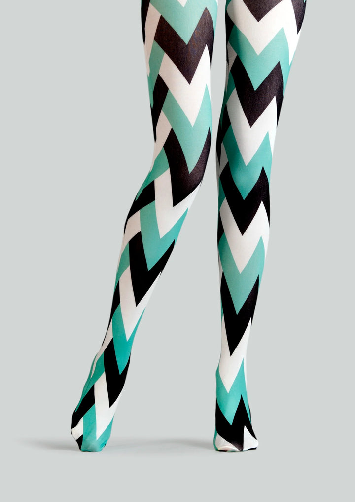 Women Tri-Hue Zigzag Chevron Pattern Print Tights Pantyhose