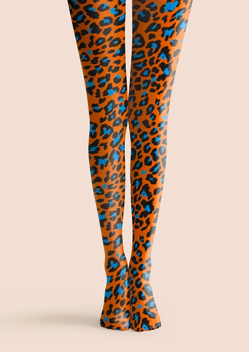 Women Tangerine Jungle Leopard Animal Print Tights Pantyhose