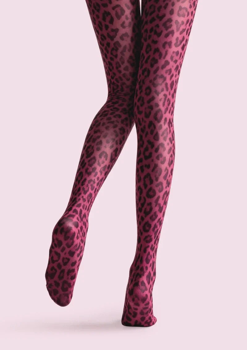 Women Crimson Panther Leopard Animal Print Art Tights Pantyhose