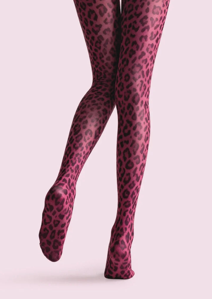 Women Crimson Panther Leopard Animal Print Art Tights Pantyhose