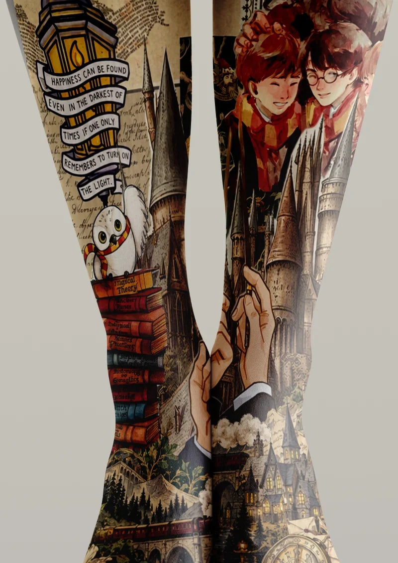 Women Vintage Magic Collage Printed Tights Hosiery Pantyhose