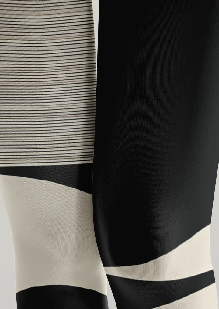 Black White Geometric Print Footless Tights Hosiery Pantyhose