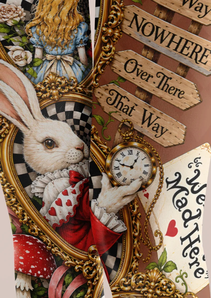 Wonderland Rabbit Print Footless Tights Hosiery Pantyhose