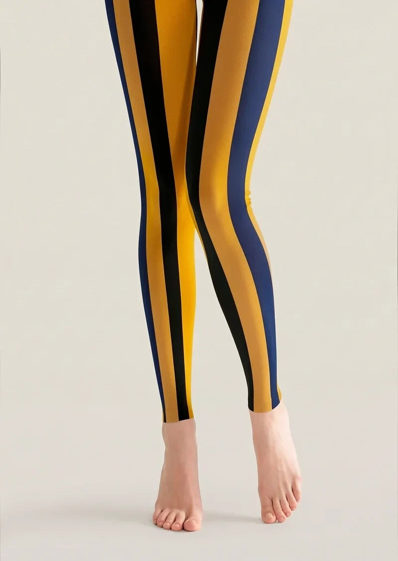 Women Modern Retro Striped Footless Tights Hosiery Pantyhose