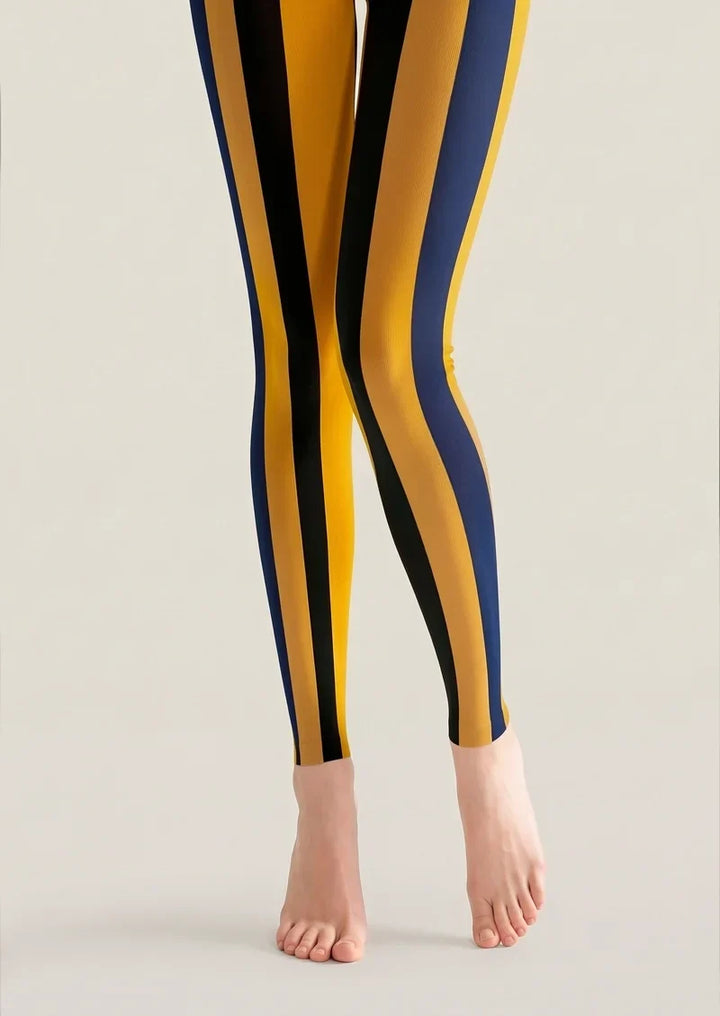 Women Modern Retro Striped Footless Tights Hosiery Pantyhose