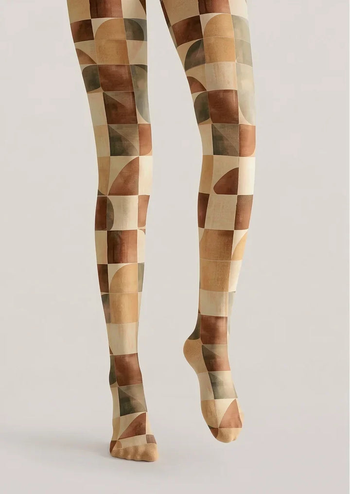 Caramel Grid Rhyme Tights Hosiery Pantyhose