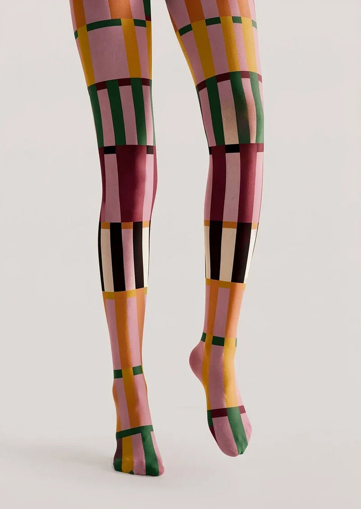 Warm Pink Mid Century Grid Tights Hosiery Pantyhose