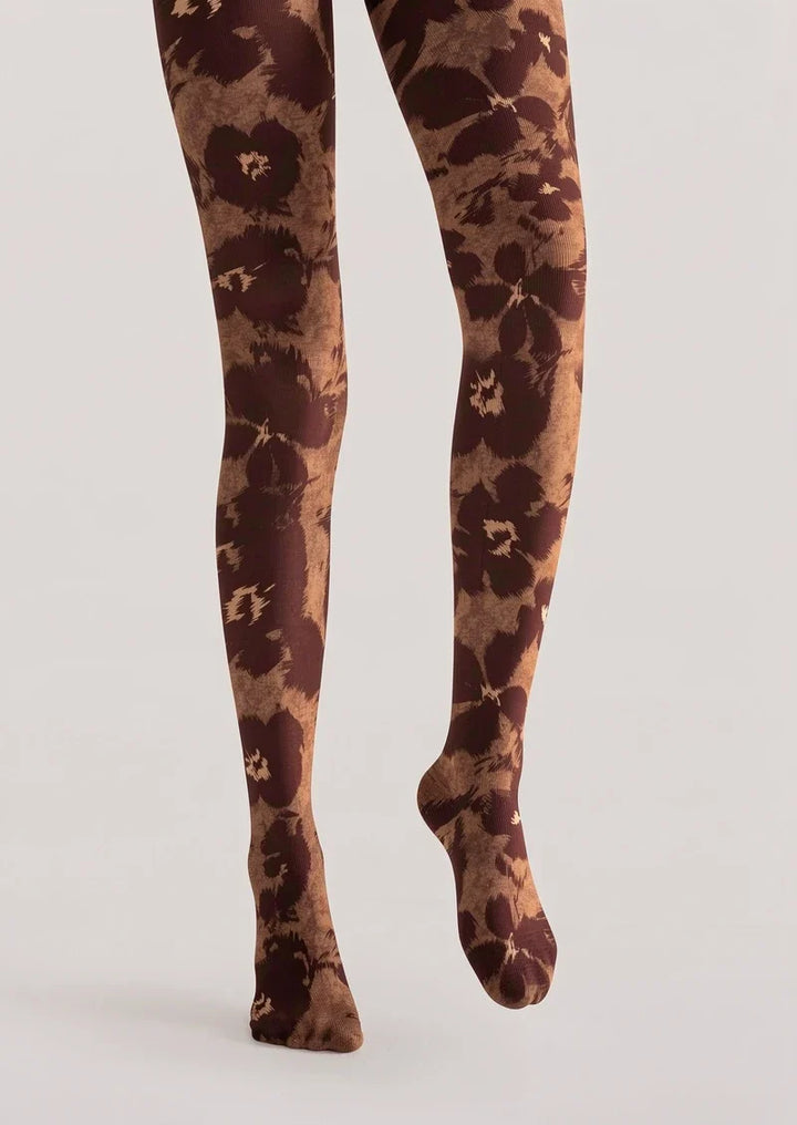 Vintage Burgundy Flora Tights Hosiery Pantyhose