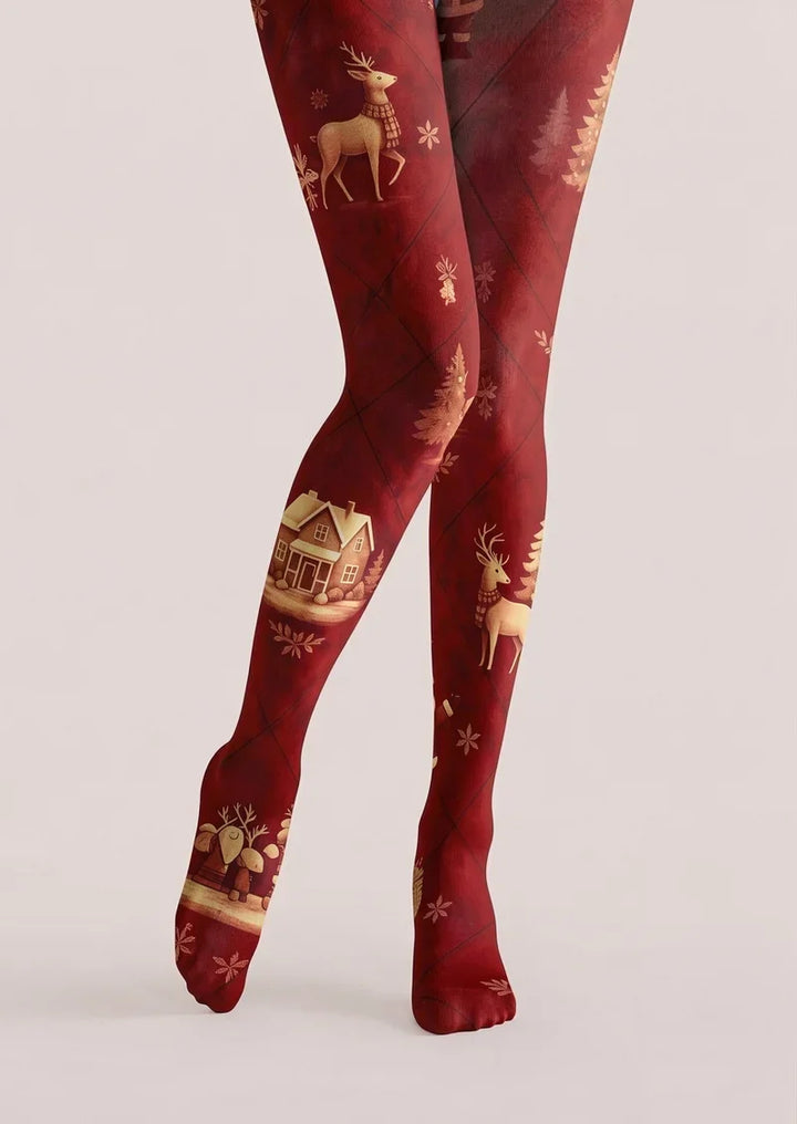 Reindeer Sleigh Night Tights Hosiery Pantyhose